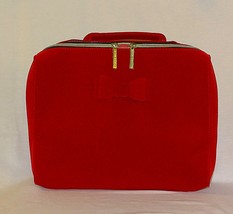 New Large Estee Lauder Red Velvet Gold Hw Makeup Bag Bow Zip Handle 13&quot;X10&quot; - £6.22 GBP