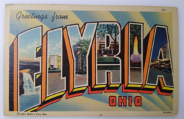 Greetings From Elyria Ohio Large Big Letter Linen Postcard Curt Teich Unused - £6.45 GBP