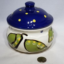 Paula Estey Hand Painted Vegetables Peas Art Pottery 5&quot; Tall Lidded Dish - £25.77 GBP