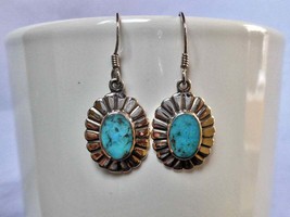 Blue Turquoise Flower Textured Drop Earrings 925 Sterling Silver, Jewelry Gifts - £75.92 GBP
