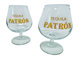 Patron Tequila Set Of 2 Gold Logo 4 oz Snifter Glasses Barware Advertising - $12.95