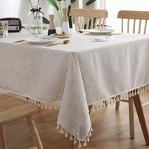 Washable Cotton Linen Tablecloths Fabric Tassel Tablecloth Dust-Proof Table Cove - £37.54 GBP