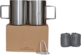 Camping Mug Set of 2,Stainless Steel Mug with Foldable Handle Double Wal... - £17.73 GBP