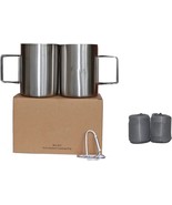 Camping Mug Set of 2,Stainless Steel Mug with Foldable Handle Double Wal... - £17.49 GBP