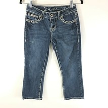 LA Idol Womens Capri Jeans Embellished Rhinestones Medium Wash Stretch Size 5 - £15.07 GBP