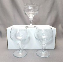 Vintage Etched Laurels Crystal Brandy Snifters Cognac Glass Set of 3 Gla... - $34.65