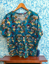 Women&#39;s Betty Boop Hawaiian Tropical Teal Turqoise Hula Scrub Top Size L... - £15.43 GBP