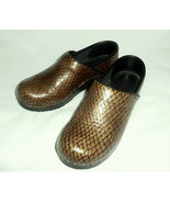Sanita Snakeskin Clog Slip on Patent Leather Brown Round Toe shoes Size ... - $26.24