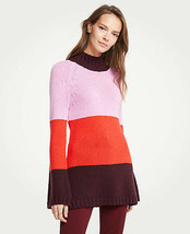 Ann Taylor Colorblock Pink Orange Maroon Mock Neck Bell Sleeve Tunic Sweater M - £39.22 GBP