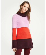 Ann Taylor Colorblock Pink Orange Maroon Mock Neck Bell Sleeve Tunic Swe... - £39.61 GBP