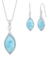 Sterling Silver Marquise Natural Larimar Necklace and Earrings Set - £136.68 GBP