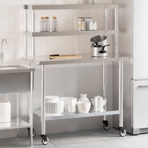  Kitchen Work Table with Overshelf 43.3"x21.7"x59.1" Stainless Steel - $430.49
