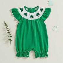 NEW Baby Girl St Patrick&#39;s Day Smocked Embroidered Shamrock Romper Jumpsuit - £10.01 GBP