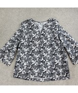 Talbots Womens Top XL Black White Print 3/4 Sleeve Split Neck Stretch Pu... - £25.75 GBP