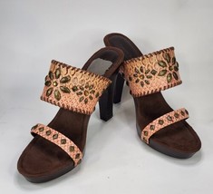 Amanda Smith Shoes Womens Size 8.5 Salmon Topaz Bead Adorned Leather Slides - £19.35 GBP