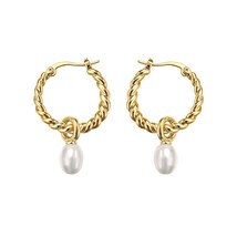 Peri&#39;sbox Golden Twisted Circle Natural Freshwater  Drop Earrings for Women Larg - £8.97 GBP