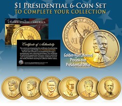 Living Presidents Trump &amp; Biden Presidential Dollars 6-COIN Set Color GOLDEN-HUE - £22.15 GBP