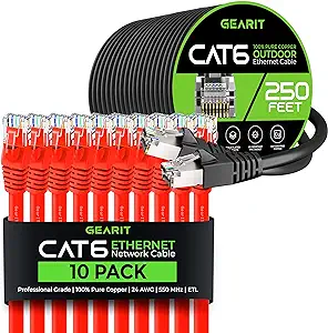 GearIT 10Pack 5ft Cat6 Ethernet Cable &amp; 250ft Cat6 Cable - $190.99