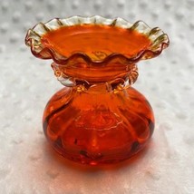 Vintage Handblown Ruffled Orange/Ruby Amberina 3&quot; Vase w/Pinch Twist Ban... - £21.53 GBP