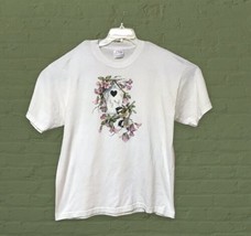 Vintage 90’s Cottagecore Birdhouse T Shirt Large Bird Flowers - £17.39 GBP
