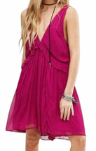 Free People Drape the Crape Dress Dahlia Rose Medium 8 10 Deep V Neck Ti... - $59.97 CAD