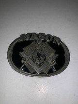 Masonic Freemason Mason Belt Buckle USA Made Vintage 1985 Dark Blue Enamel C&amp;J - £7.00 GBP