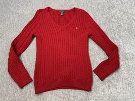 Lauren Ralph Lauren Sweater Womens Large Red Cable Knit Fisherman Pullov... - $29.69