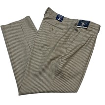Stafford Pants Men 44x32 Brown Tan Striped Linen Blend Trousers Adjustab... - $49.50