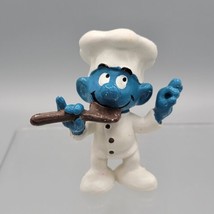 Vintage 1979 Cook Chef Smurf PVC Figure Schleich Peyo Rubber Hong Kong Spoon 70s - $6.89