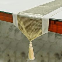 Leather Goldsmith - Gold Faux Leather &amp; Linen Decorative Table Runner - £41.21 GBP+
