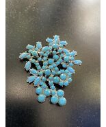 Turquoise silver tone flower  pin brooches 2 5/8”x2” Great Gift - $2.99