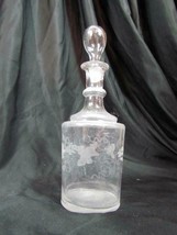 Vintage Crystal Decanter Etched Flower And Leaf Pattern  8 1/2&quot; Tall - £18.93 GBP