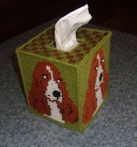 Handmade Needlepoint Red White Parti Cocker Spaniel Tissue Box Cover Dog... - £17.40 GBP
