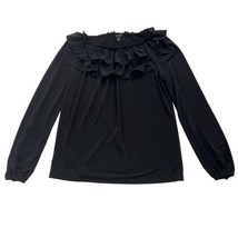 Ann Taylor Women Black Blouse Ruffle Collar Long Sleeve Top XXS - £11.08 GBP