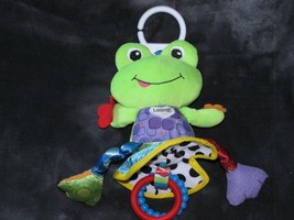 Lamaze Frog Baby Clip On Link Ring Developmental Toy Chime Rattle Crinkle Satin - $24.74