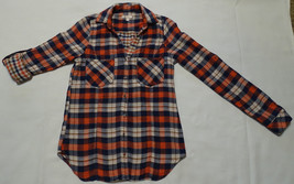 Skies Are Blue Plaid Rolled Up Long Sleeve Top Button Shirt Pockets Slits Xs - $5.93