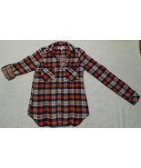 SKIES ARE BLUE PLAID ROLLED UP LONG SLEEVE TOP BUTTON SHIRT POCKETS SLIT... - $5.93