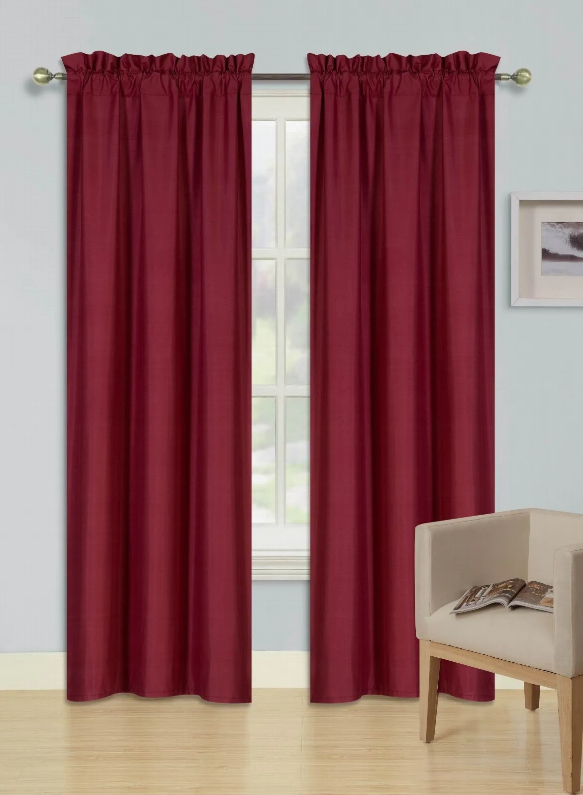 window curtain panel 100% privacy 65% blackout lined bedroom 63&quot; burgundy - $29.99