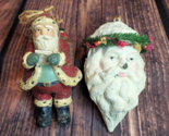 Vintage Santa Claus Ornaments Set of 2 Paper Mache and Resin St. Nick - £11.70 GBP