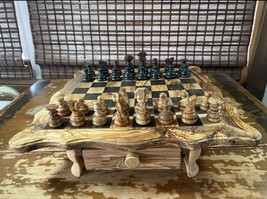 New Rustic Handmade Rustic Olive wood Chess Set 16” Board With Interior ... - $123.75