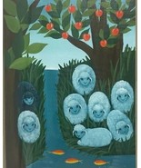 Framed &amp; Signed Ruth Schindler Sheep by the river Rare vintage Painting - $608.30 CAD
