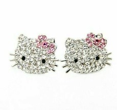 Silver Hello Kitty Earrings, Silver Plated Stud Earrings, Hello Kitty Jewelry - £12.94 GBP