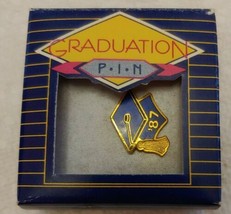 Vintage 1987 Blue Enamel Graduation Cap Goldtone Lapel Pin Or Tie Tack - £7.87 GBP