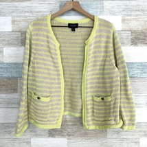 Lands End Drifter Stripe Cardigan Sweater Yellow Beige Chunky Knit Womens Large - £15.91 GBP