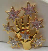 Vintage Signed NOLAN MILLER Clear Rhinestone Hand, Stars Brooch 2.1/8&quot; x 1.7/8&quot; - £42.67 GBP