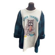 Adorable Raccoon “Stay Trashy” Reworked, Oversized T-Shirt with Vintage ... - $57.00