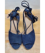 Womens 6M Cabi Blue Suede Leather Open-Toe Strappy Platform Sandals Shoes - $25.80 CAD