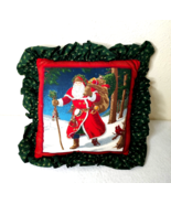Handmade Christmas Quilt Pillow Santa Claus Reindeer Nature 14x14 Ruffle... - €14,27 EUR