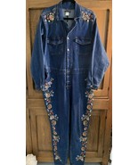 Venus Stretch Denim Jumpsuit Size 22 Embroidered With Flowers Arms &amp; Legs - $35.00