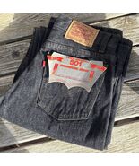 Vintage 80s Levis 701 Jeans Men 30x34 Raw Black Denim Button Fly Student... - $192.96